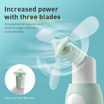 Portable Fan and Power Bank Green - Increased power with 3 blades. Its stronger and more concentrated.